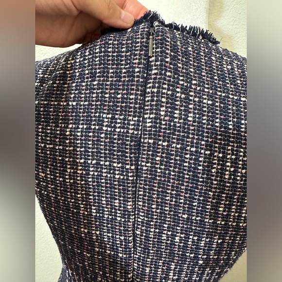 *LIKE NEW* REBECCA TAYLOR Fray-Trimmed Raw Hem Navy Tweed Dress - Picture 8 of 12